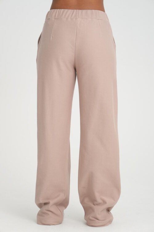 pantalon de survêtement taille haute évasé vue de dos beige