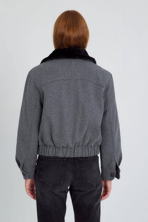 jacket short collar reverse bordered fur woman view back